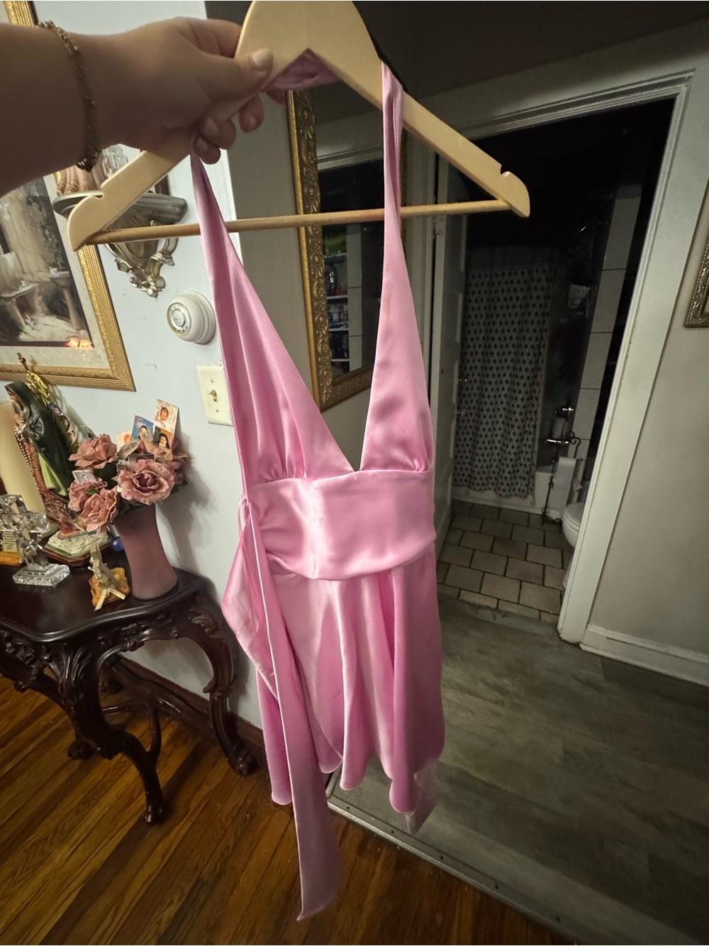 Zara Pink Satin Halter Mini Dress
